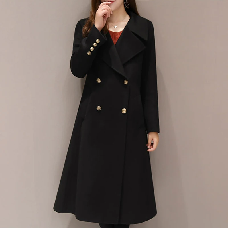 2018 long sleeve winter wool coat women Europe style plus size 5XL casaco feminino ladies autumn new Slim long woolen coats