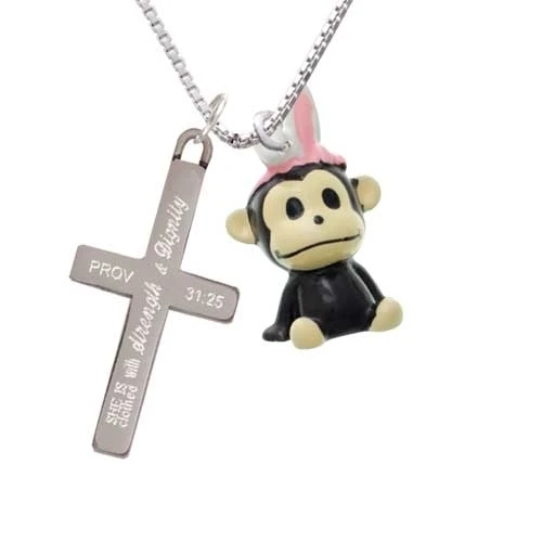 Resin Monkey with Bunny Ears - Strength and Dignity - Cross Necklace (1)