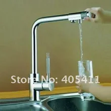 Латунный хромированный полированный 3 пути кухонный смеситель для раковины, кран с 2 отверстиями водопроводный кран двойной ручные кухонные принадлежности