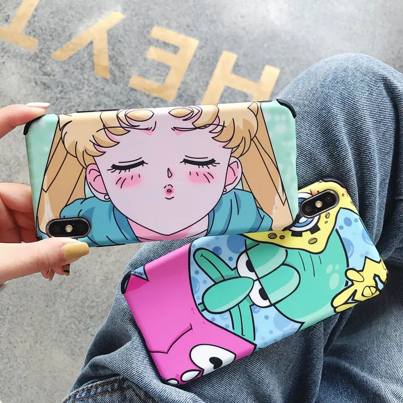 For iPhone XS Max Cute Squidward Tentacles phone Cases iphone XR X 7 7plus 6 6s 6SP 8 8Plus Cartoon Sailor moon back cover |