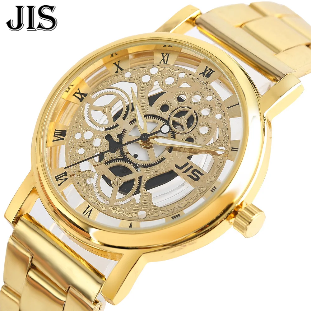 2017 JIS Quartz Skeleton Watch Men Luxury Silver/Gold Male Clock Casual