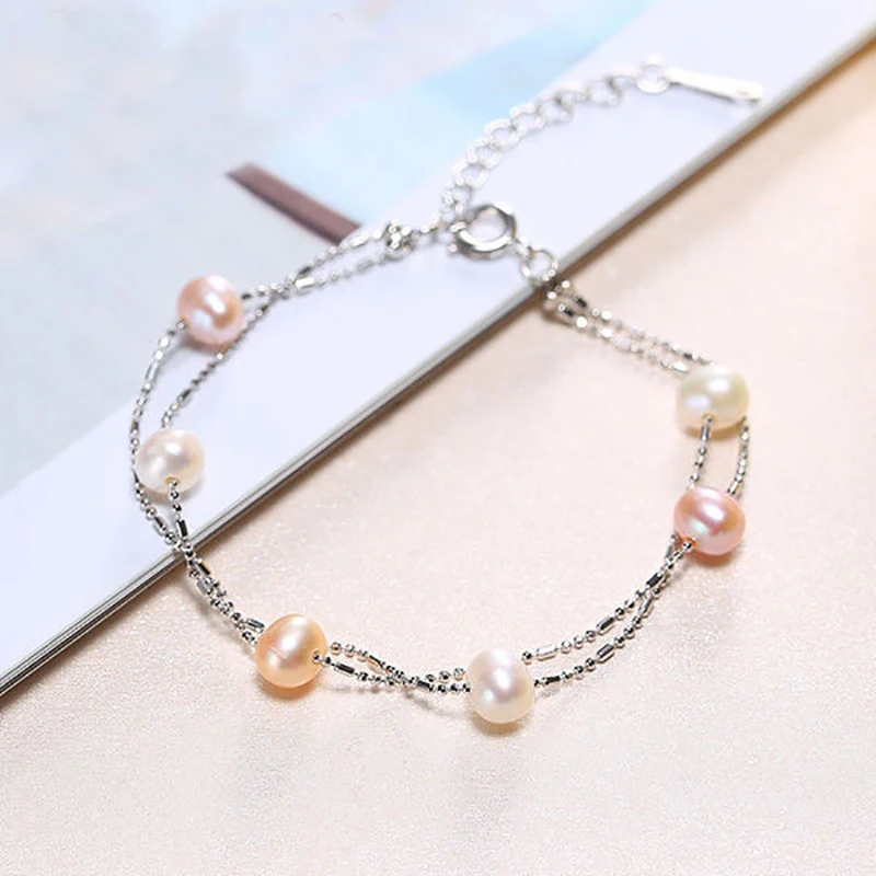 DMCBFP014 5-6mm Pearl Bracelet Gold-plated Adjustable Bracelet Mix Color Pearl For Women