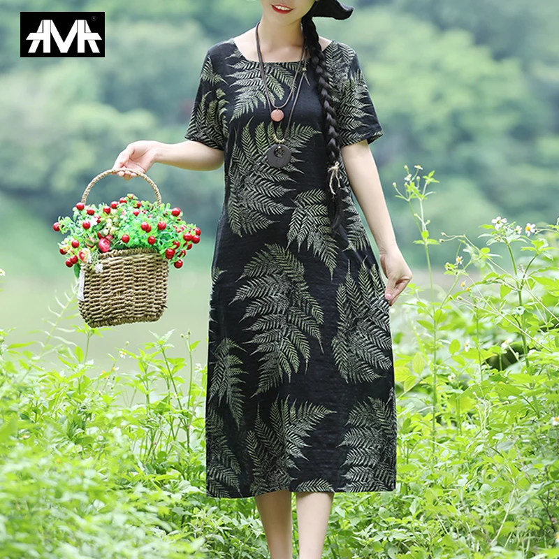 

Boho New Women's Dress Midi Dress Large sizes Short sleeve Black Elegant dresses Linen summe vestido