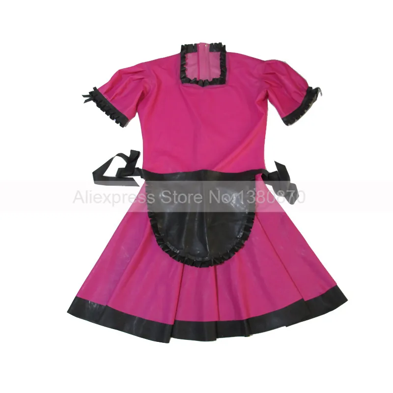 Rose and Black Lolita Latex Dress Maid Rubber Costumes with Apron