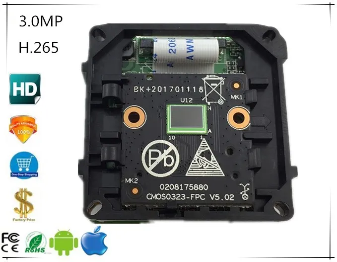 H.265 3.0MP sony IMX323 3516C 2048*1536 интеллектуальная плата модуля ip камеры Analys 38*38 мм CMOS ONVIF CMS