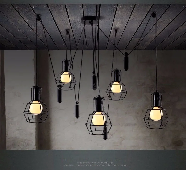 Vintage Retro Loft Adjustable DIY Iron Spider Cage Lamp Light Pendant Lighting Fixture for Living Room Office Decor E27 220V (3)