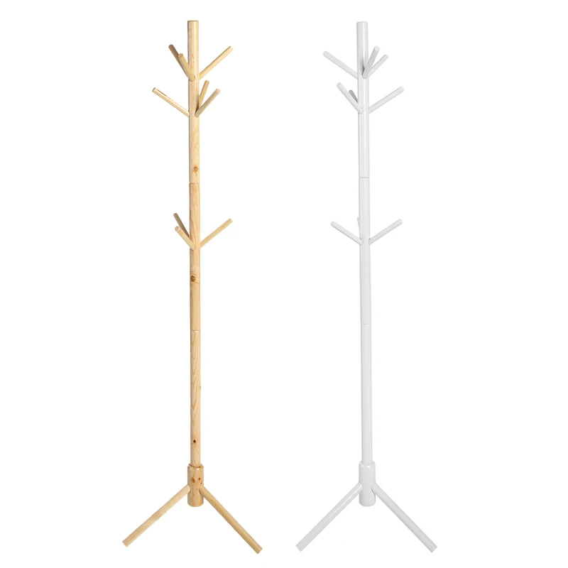 

176cm / 5.77ft Wooden 9 Hooks Tree Style Coat Hat Rack Bag Clothes Garment Hanger Stand Home Decor