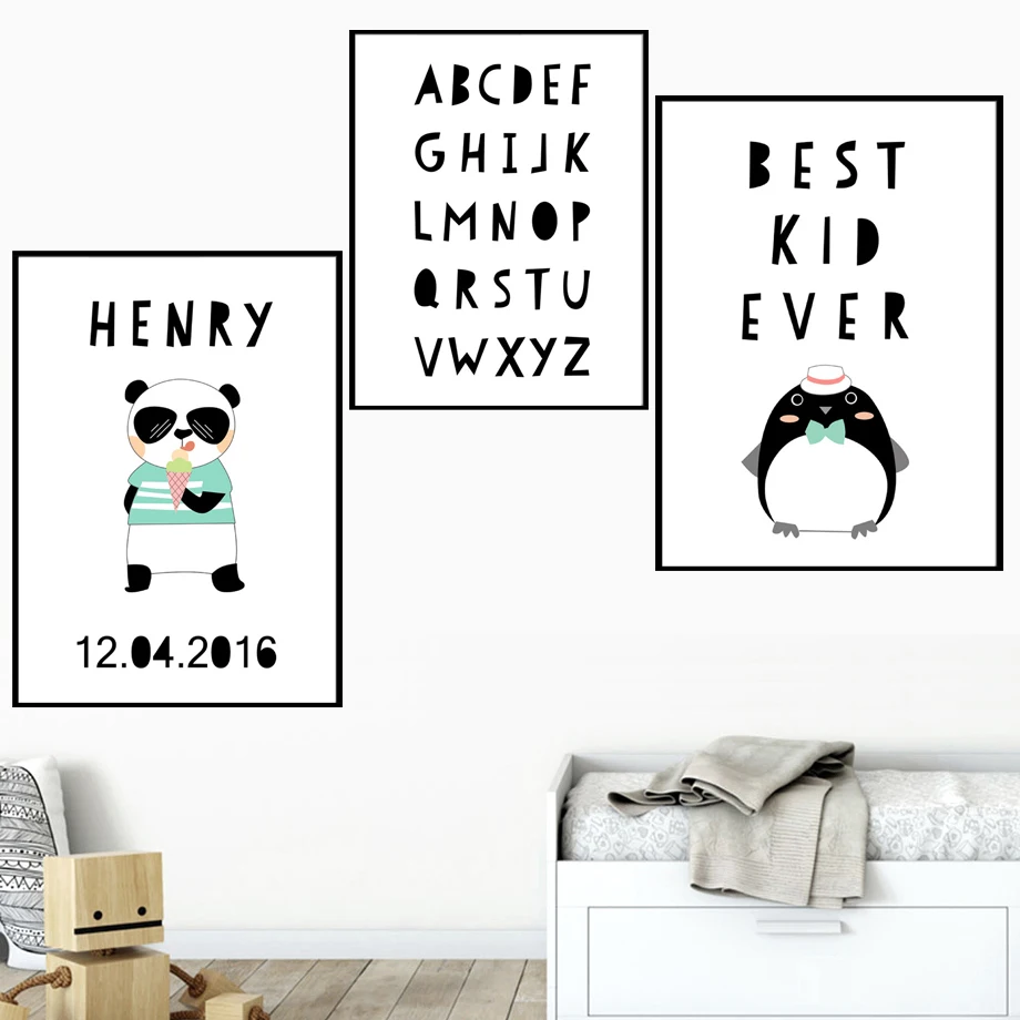 

Cartoon Penguin Panda Alphabet Ice Cream Wall Art Canvas Painting Nordic Posters And Prints Wall Pictures Baby Kids Room Decor
