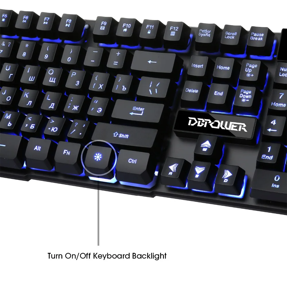 DBPOWER России Customized Игровая клавиатура с 3 х цветов подсветкой KeyCaps Teclado Gamer для