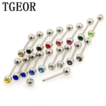 

Free shipping wholesale Fashion Charm gem stone 60pcs surgical Stainless Steel barbell piercing tongue ring