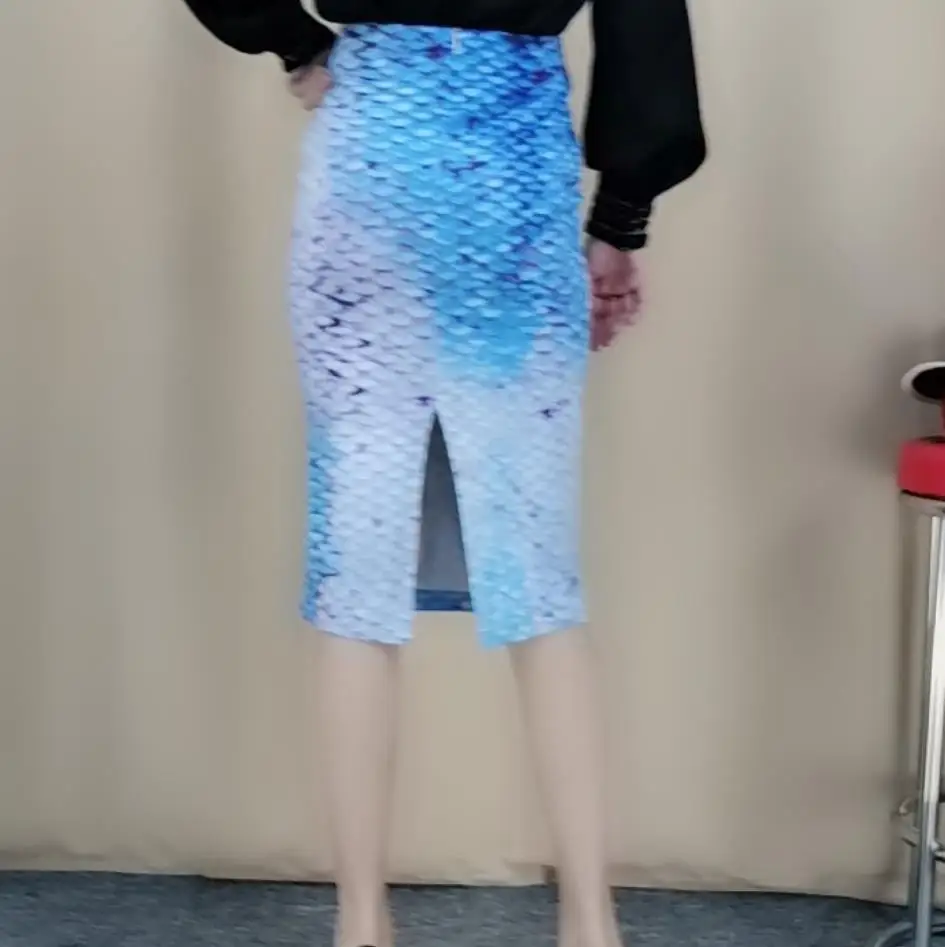 Новая мода высокая облегающий талию, бедра Женская Офисная Женская юбка Сплит один шаг с высокой талией с принтом юбка-карандаш
