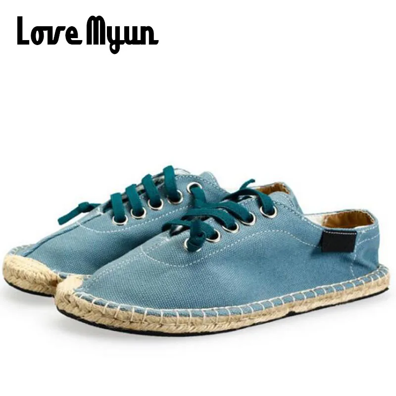 Fashion summer Boy men Espadrille Flats Shoes Black White Bule male casual Canvas Hemp Insole Fisherman Light Shoes II-09