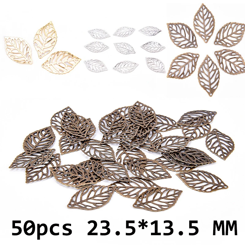 

50Pcs Leaves Filigree DIY Accessories Metal Crafts Connector For Jewelry Making