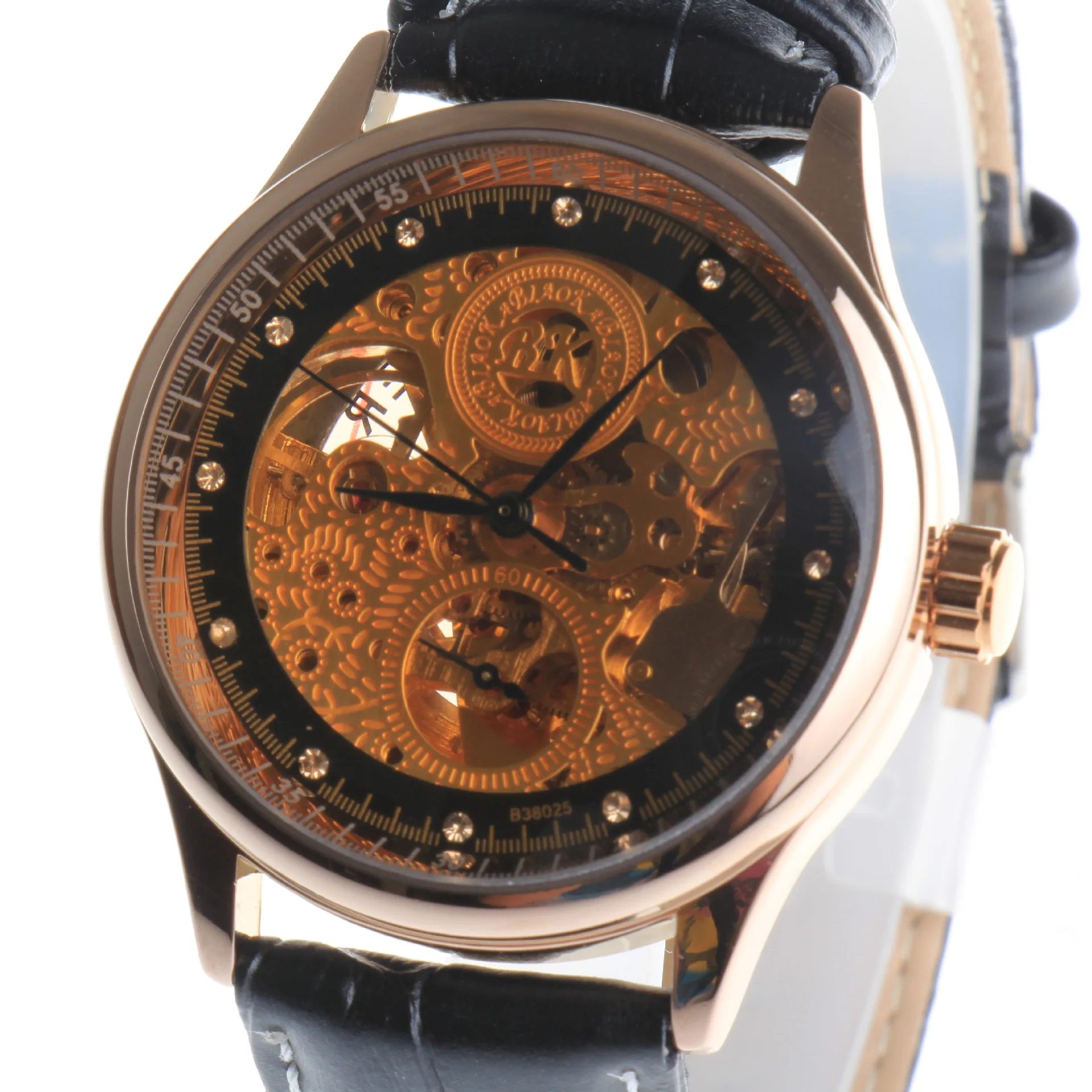 BIAOKA Brand New Fashion Gold Watch Stylish Steel Men Male Clock Classic Mechanical Self Wind Wrist