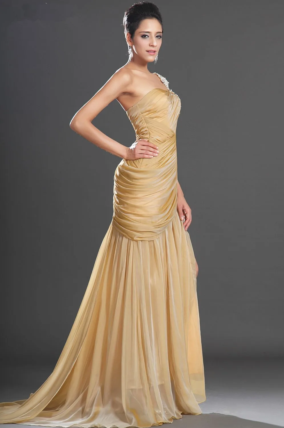 Free-Shipping-New-Gorgeous-High-Slit-One-Shoulder-Court-Train-Champagne-Chiffon-Evening-Dress (1)
