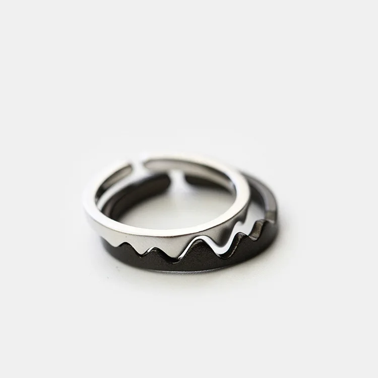 S925 Sterling Silver Couple Ring Fashion Simple Geometric Heartbeat Black &White Color Men Women Open Ring Wholesale