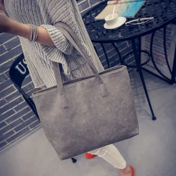 

Women Leather Shoulder Bag fashion formal women's vintage handbag brief shoulder big bags gray /black/Brown Wholesale