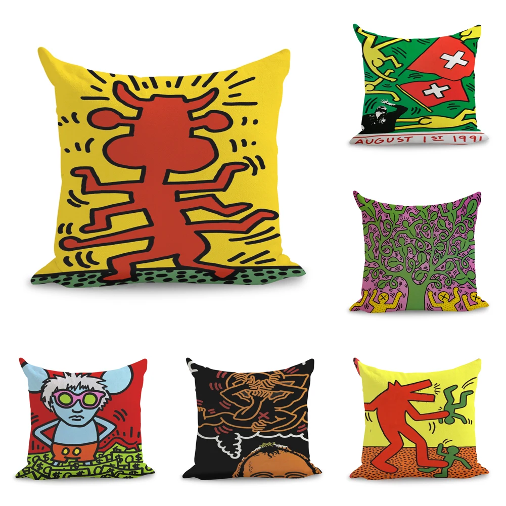 

Keith Haring Human Illustration Pop Art Pillows Linen Couch Seat Cushion Throw Pillow Home Decor