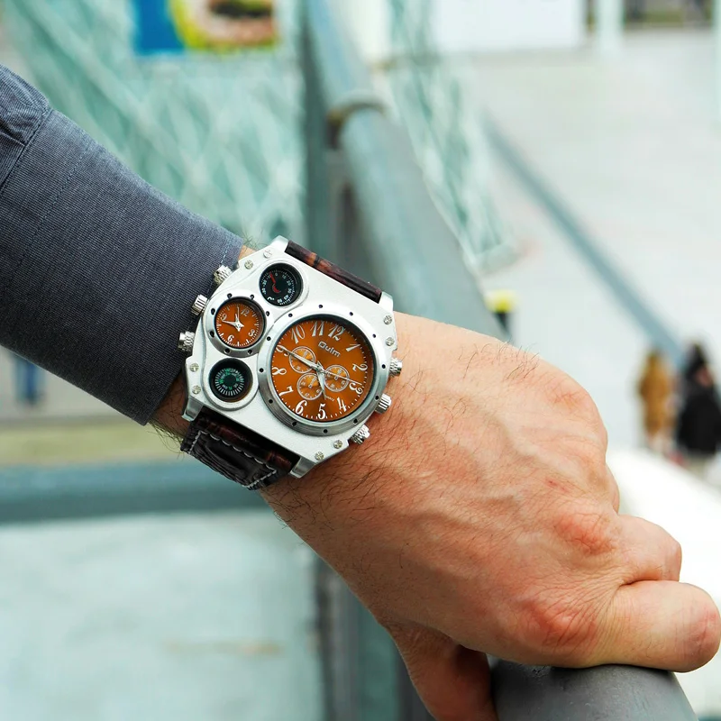 OULM часы Мужские кварцевые спортивные часы с кожаным ремешком уникальные мужские военные наручные часы большой циферблат кварцевые мужские часы Relojes Hombre