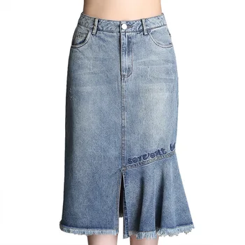 

Women Denim Skirt Irregular Fishtail 2019 Spring Autumn New Sexy Denim Skirt High Waist Midi Bag Hip Skirt Female Plus Size 4XL