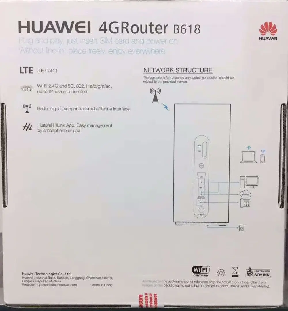 Разблокированный huawei B618s-22d Cat11 4 аппарат не привязан к оператору сотовой связи Band 1/3/7/8/20/38 600Mbs Беспроводной фрезерный станок