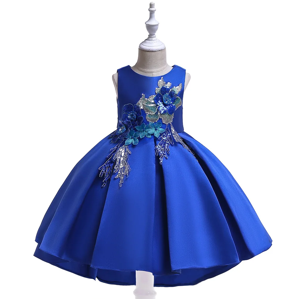 Новый стиль 2019 платья для первого причастия для девочек Королевский Синий Атлас Нарядные Платья вечерние платье для девочек