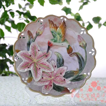 

Hummingbird lily flower decorative wall dishes porcelain decorative plates vintage home decor crafts room decoration figurine