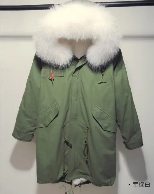 

Top Quality 2016 Winter Jacket Women Parkas Army Green Large Real Raccoon Color Fur Collar Hooded Coat Outwear Free Shipping DHL