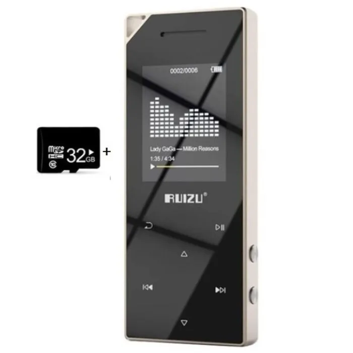 Ruizu D05 Bluetooth 8 ГБ/16 ГБ светодиодный Сенсорный экран MP3 музыкальный плеер Беспроводной Bluetooth 4,0 FM передатчик для чтения электронных книг аудио Запись MP3 - Цвет: gold with 32gb