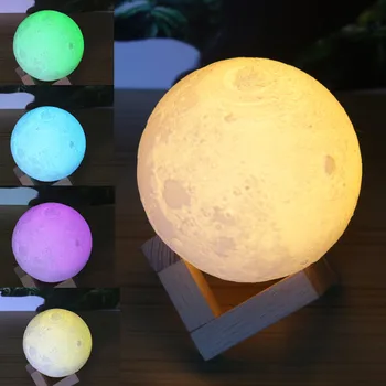 

[Seven Neon]Rechargeable 3D Print Moon Lamp 7Color Change RGB remote control Bedroom Bookcase Night Light Home Creative Gift