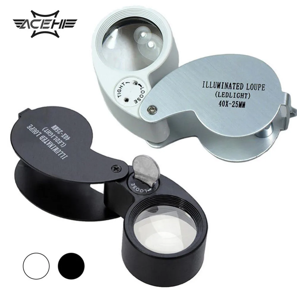 

ACEHE Mini 40X Retractable Magnifying Illuminated LED Light Jeweler Loupe Folding Magnifier