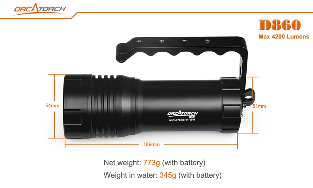 ORCATORCH D860 светодиодный фонарик для дайвинга 40 Вт Перезаряжаемые 4200lm подводный фонарик светодиодный ручка Технические факел 150 м подводный