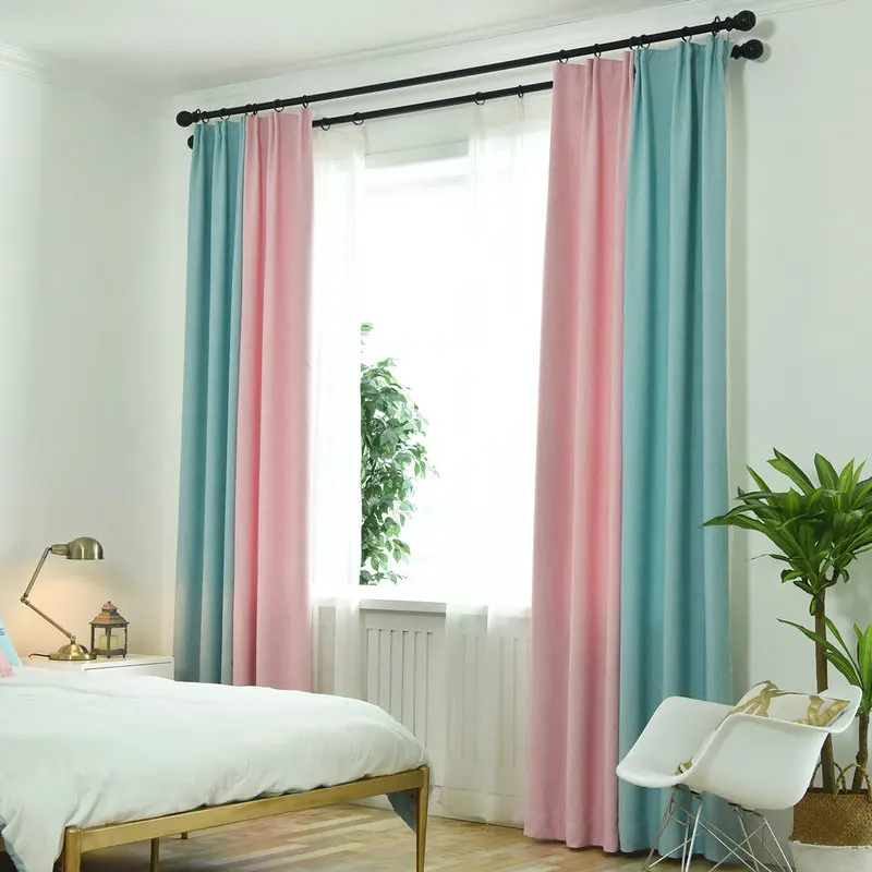 

Modern Nordic Mosaic Blackout Linen Curtains Doors Solid Color Shading Cloth Window Treatment for Living Room Bedroom Kitchen