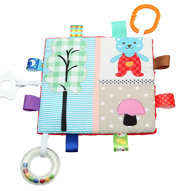 Cute color multi-purpose label appease towel ring paper environmental protection teeth rubber baby comfort toys for 3M+