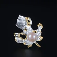Серебро 925 пробы, кленовый лист, жемчуг, броши, серебряный воротник, игла, натуральный 9 мм жемчуг, кленовый лист, броши для женщин, ювелирное изделие, Шарм