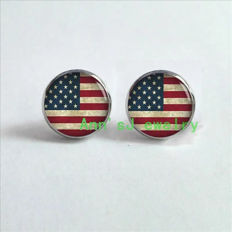 

ES-00372 American flag eardrops personalized cool stud earrings gifts for men, custom wedding silver plated or black