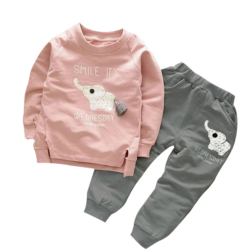 Xunqicls/Коллекция года, комплекты одежды для маленьких мальчиков детская футболка с длинными рукавами и рисунком+ штаны, 2 предмета, хлопковые повседневные комплекты одежды для детей - Цвет: Розовый