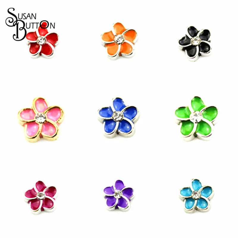 

Hot selling 9 color wholesale floating charms crystal flowers floating charms enamel floating charms mix 90pcs/lot SJFC029