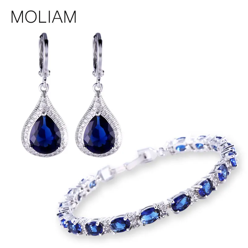 MOLIAM 2017 Fashion Style Jewellery Sets Silver Color Zirconia Stone Earrings Bracelets Set Costume Jewelry MLE051f