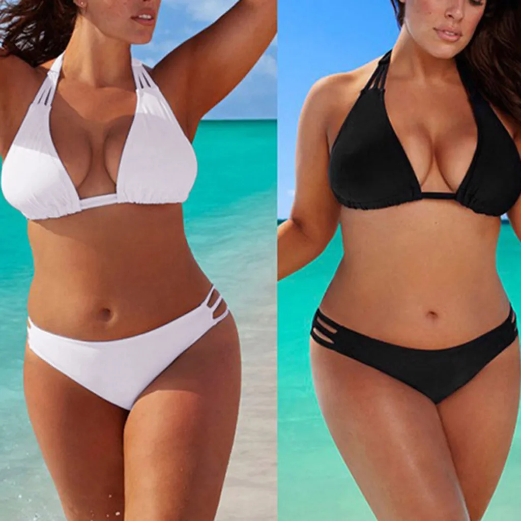 

SAGACE Plus Size Bikini Set For Women Push Up Low Waist Bandage Swimwear Large Hollow Out Bikini 2019 Women's Swimsuits 5XL