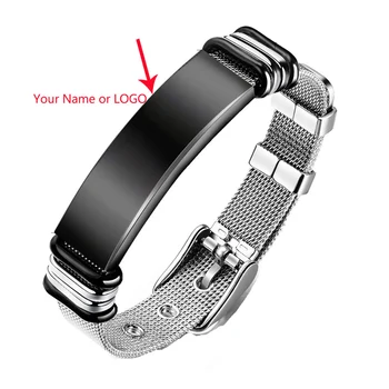 

Personalized Bangle Slide Mesh Bracele Wristands Stainless Steel Bracelet Personalized Name Or Logo Jewelry Men Exclusive