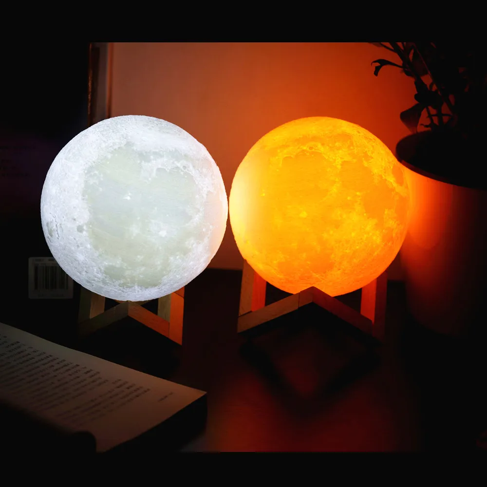 Новинка, перезаряжаемая лампа с 3D принтом Луны, 2 цвета, сенсорный переключатель, для спальни, книжный шкаф, Ночной светильник, домашний декор, креативный подарок