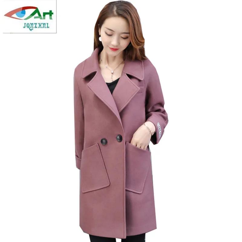 

2019 autumn women fashion woolen jacket medium long loose woolen cloth Overcoat warm double-breasted winter jacket AS332 JQNZHNL