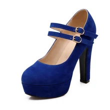 Dropshipping Sexy Office Lady Wedding Kid Suede Leather High Heel Women Ankle Strap Platform Thick Heel Pumps Party Shoes D041A handmade christmas green emerald suede sheet leather heel greenery wedding shoes with knot open toe ankle strap d orsay pumps