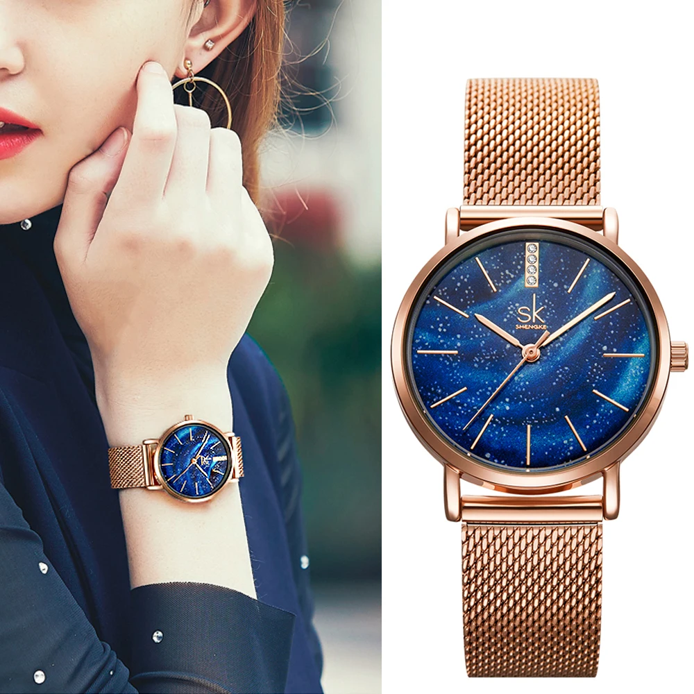 

Shengke Brand Fashion Women's Watches Luxury Stainless Steel Mesh Band Quartz Clock Lady Waterproof Wristwatches SK Montre Femme