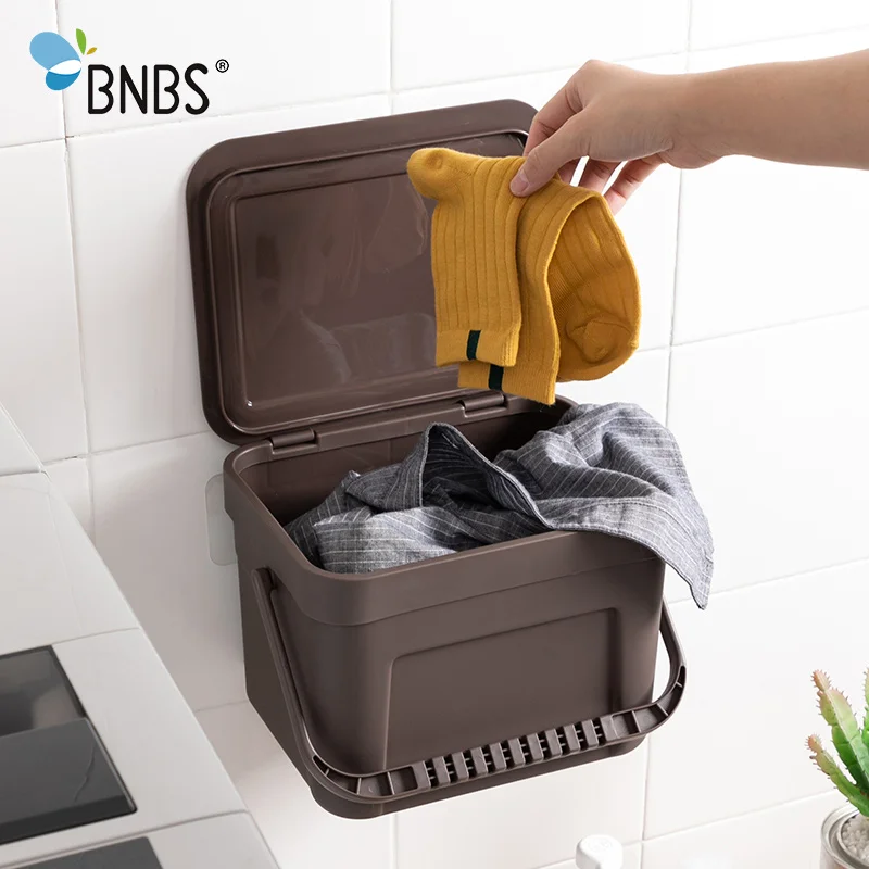 BNBS Новая мода висячая грязная корзина для хранения одежды пластиковая корзина для белья маленькая корзина для белья ванная комната водонепроницаемое ведро - Цвет: Коричневый