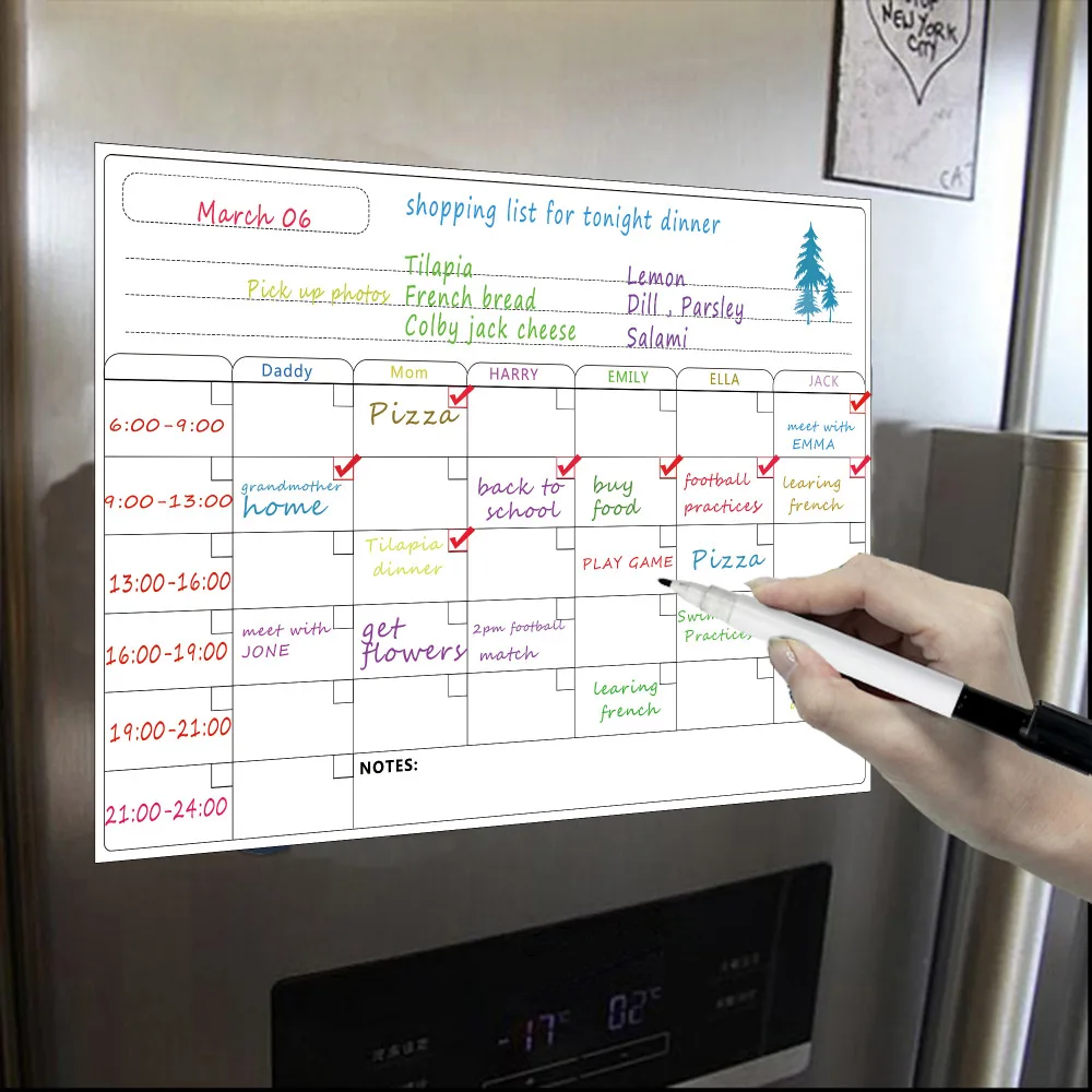 Магнитный холодильник сухой стирающийся календарь A3 Магнитный Еженедельный для холодильника список продуктов холодильник магнитные наклейки на доску