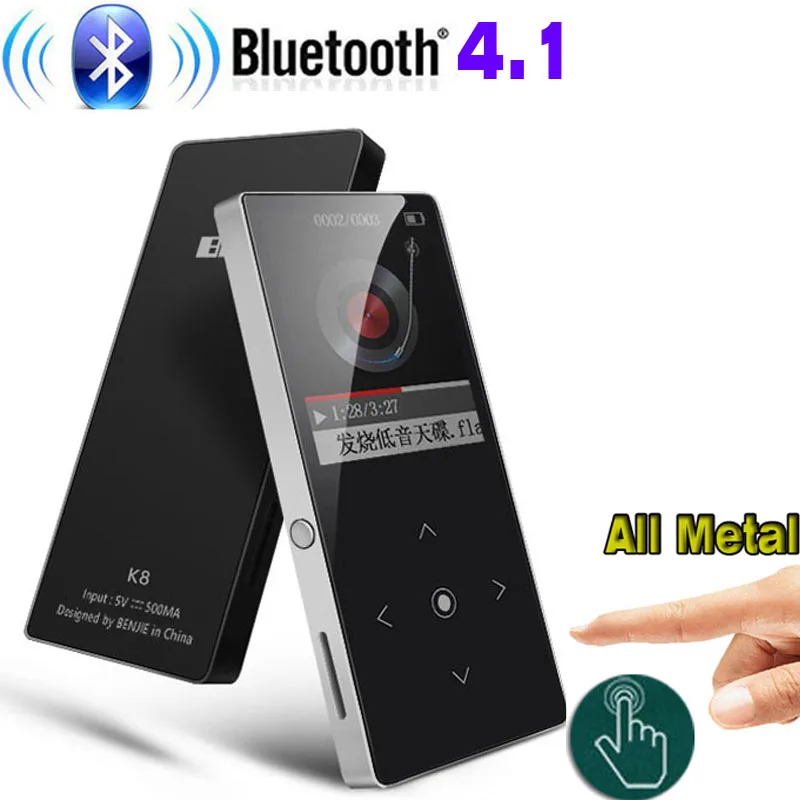 Bluetooth 4,1 mp3 плеер BENJIE K8 с сенсорным ключом ультра тонкий 16 ГБ MP3 музыкальный плеер 1,8 дюймов цветной экран без потерь звук с FM