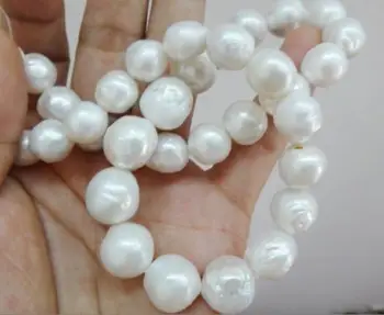 

HUGE 18"12-15MM SOUTH SEA GENUINE WHITE NUCLEAR PEARL NECKLACE 925 silver DA110