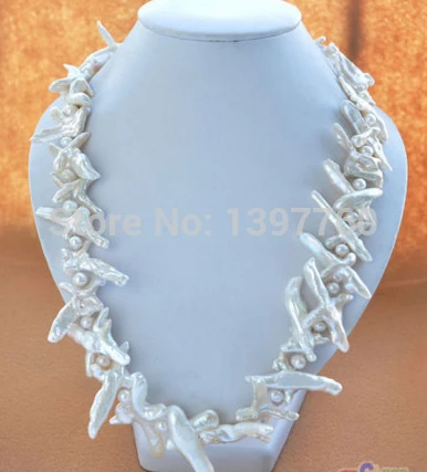 

Miss charm Jew.167 NATURE 20" WHITE CROSS BAROQUE KESHI REBORN PEARL NECKLACE AAA